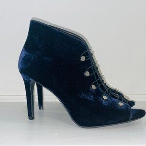 Velvet dark blue booties in size 7.5
